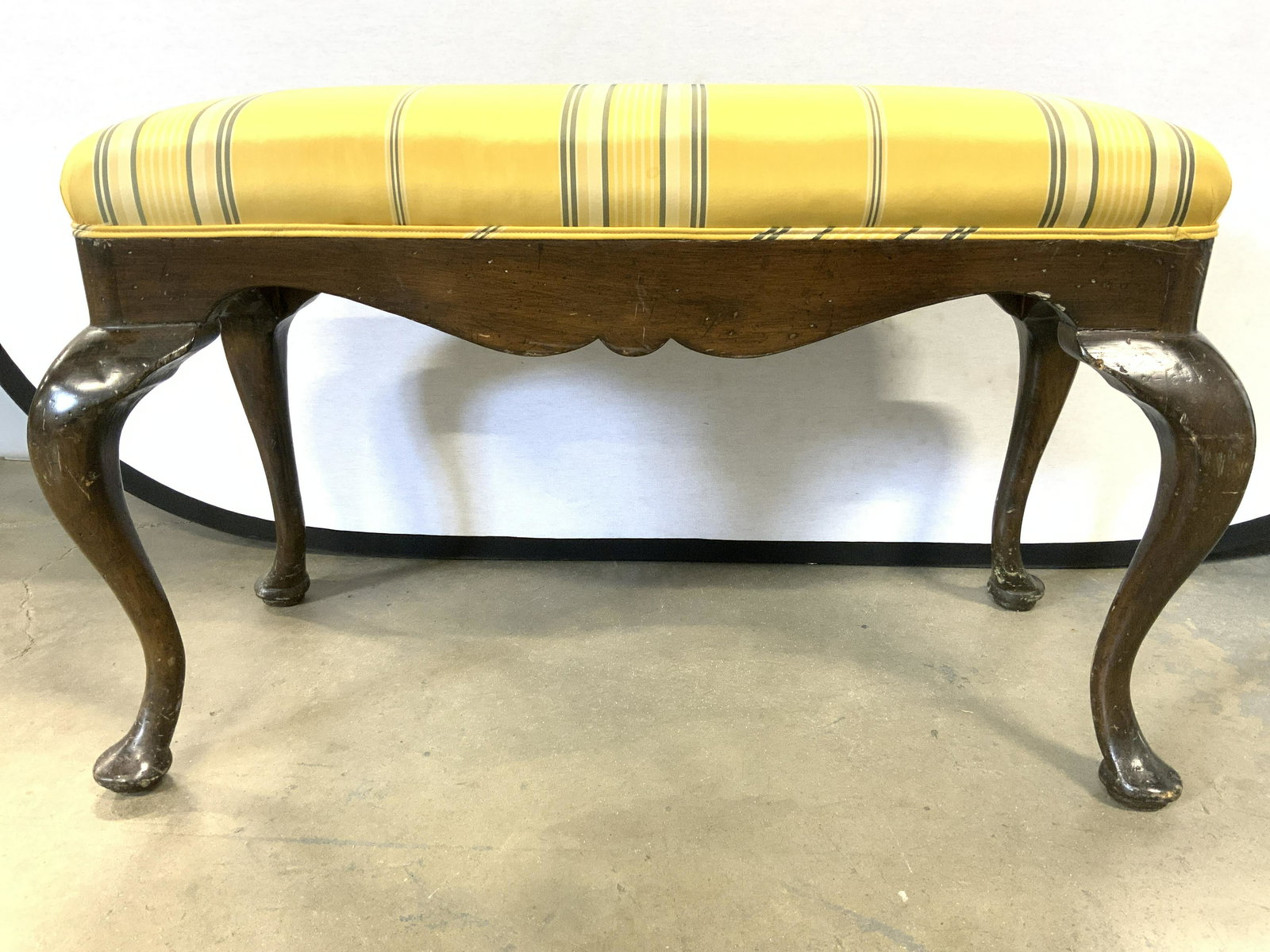 Vintage Queen Anne Style Upholstered Wood Bench (1 of 8)