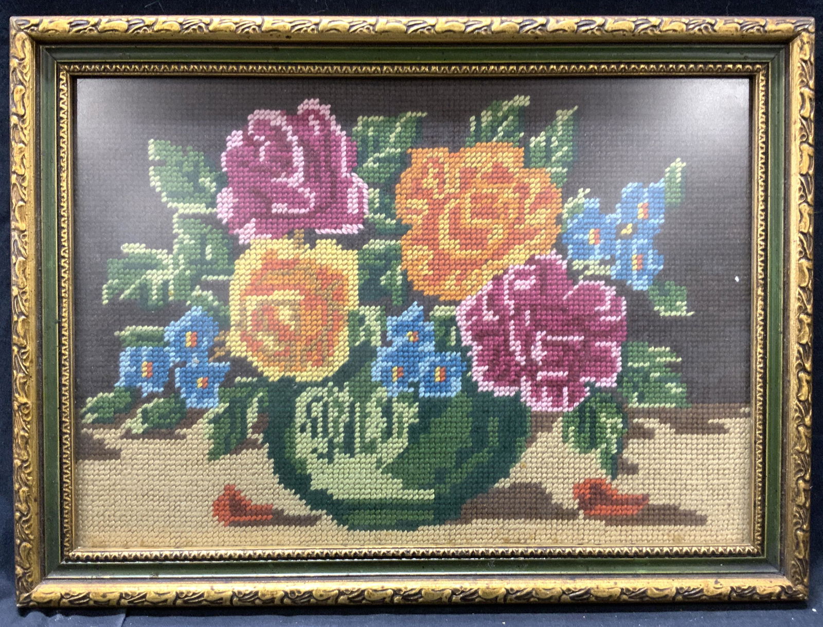 Vintage Framed Cross Stitch Flowers (1 of 8)