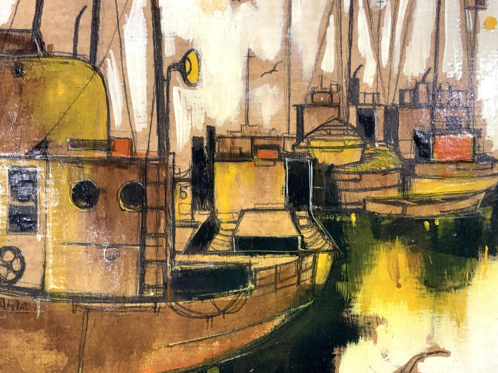 Irwin Signed Ship Yard Martime Painting On Board (1 of 10)