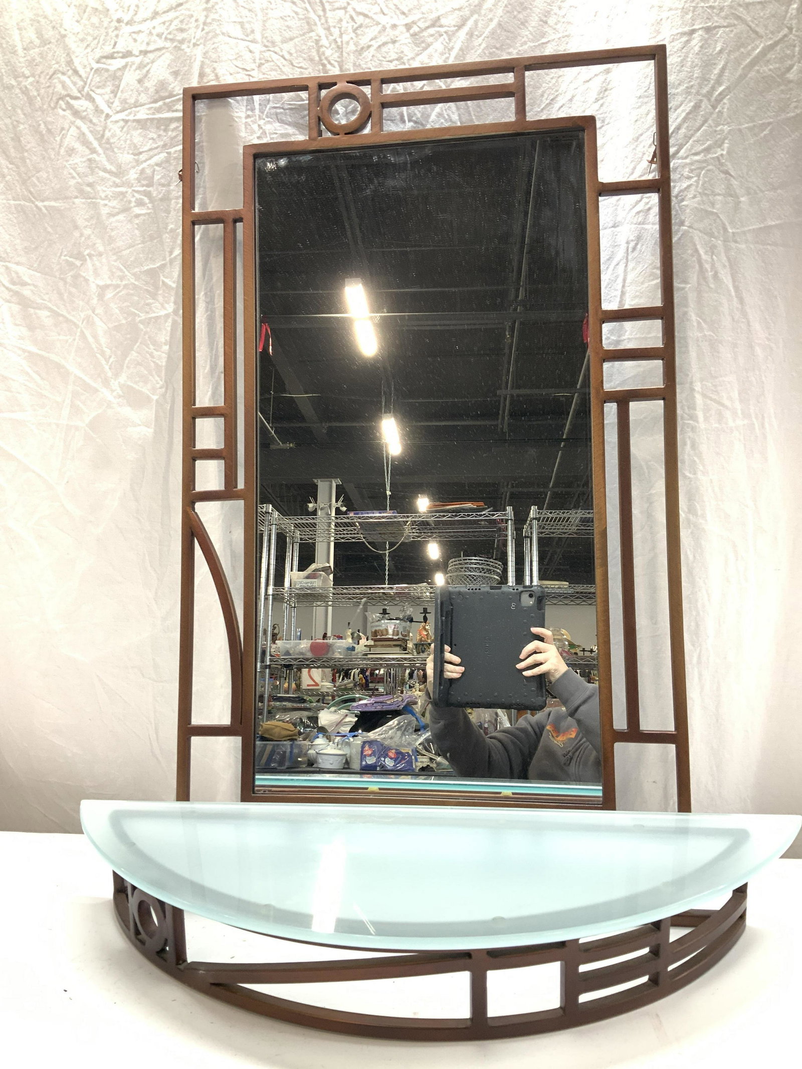 3 Pc Brushed Copper Tn Iron Mirror & Shelf (1 of 11)