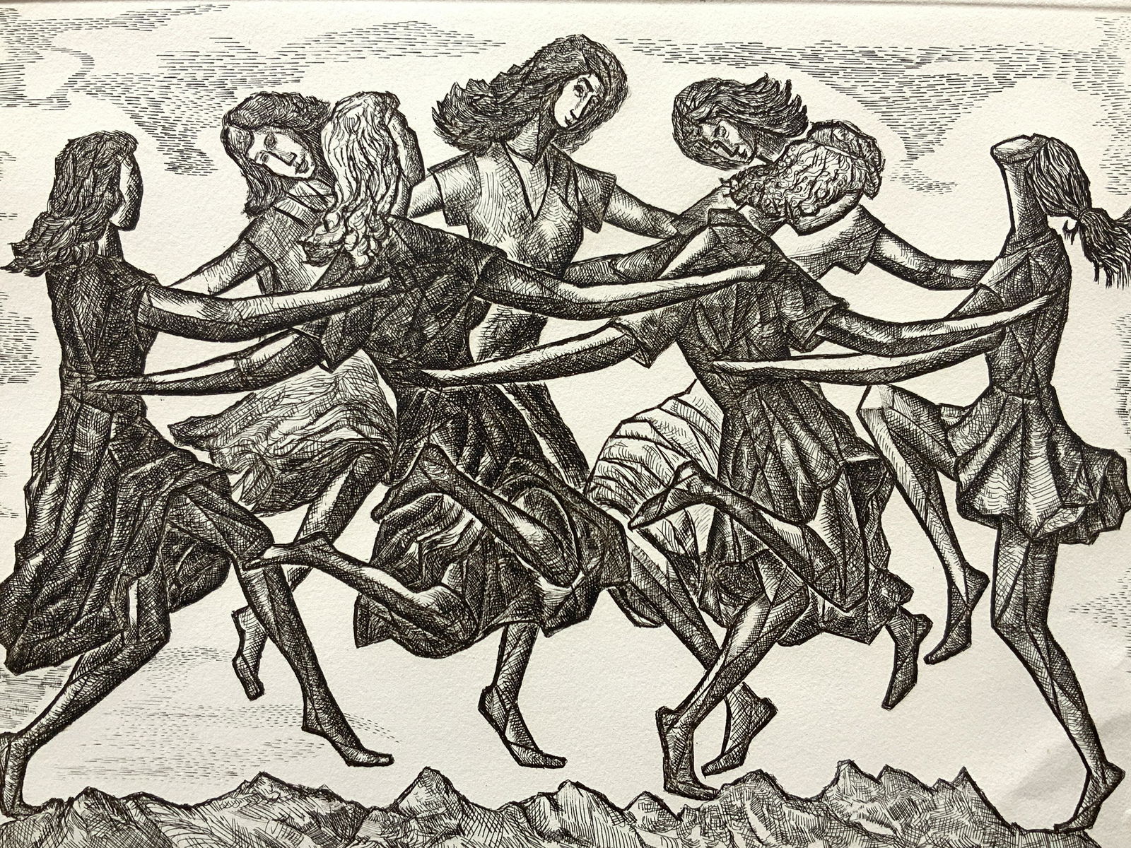 Signed Chaim Goldberg Dancing Ladies Plate Etching On Paper (1 of 13)