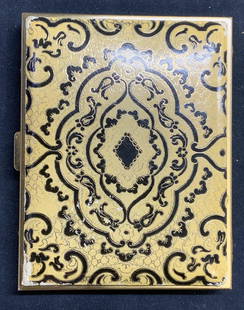 Vtg Italian Hand Tooled Leather Cigarette Case: Vintage Italian hand tooled leather cigarette case in hues of yellow and black. Wear to outer surface consistent with exposure. Measures approx. 3 x 4 inches. Cigarette case, cigarette holder, vintage