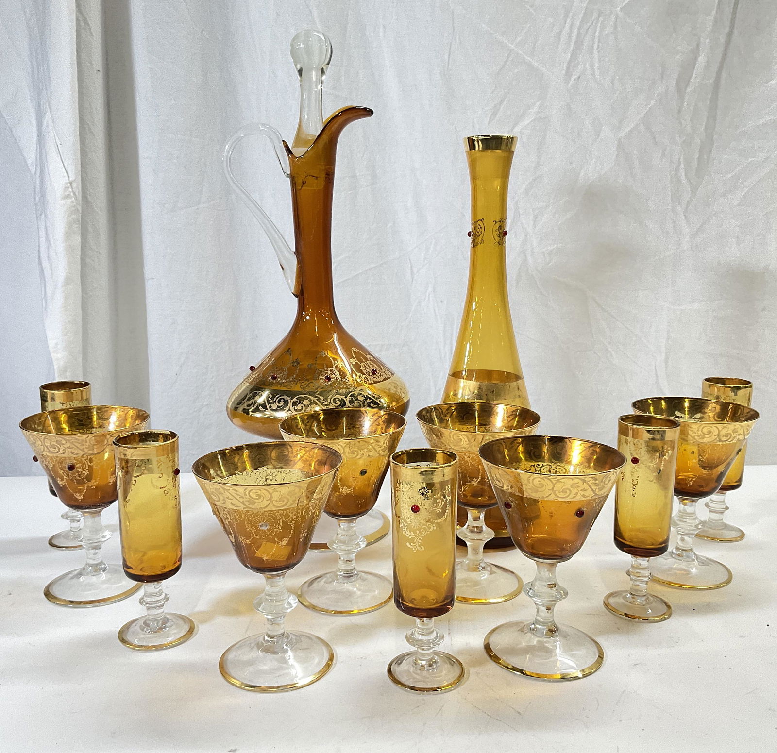 Set 13 Venetian Glass Decanter Vase & Stemware (1 of 8)