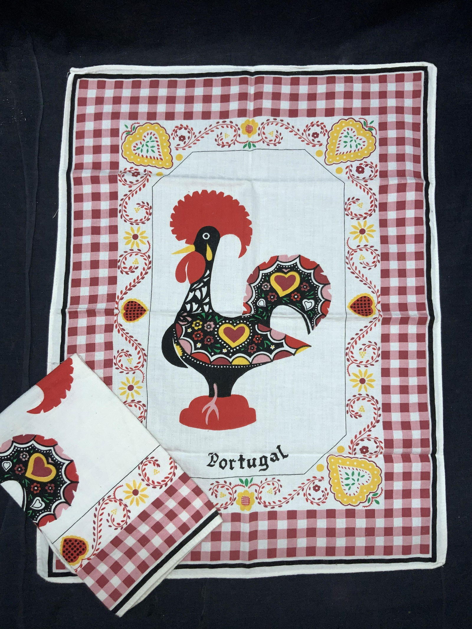 2 Folk Art Style Chicken Cotton Towels, Portugal (1 of 6)