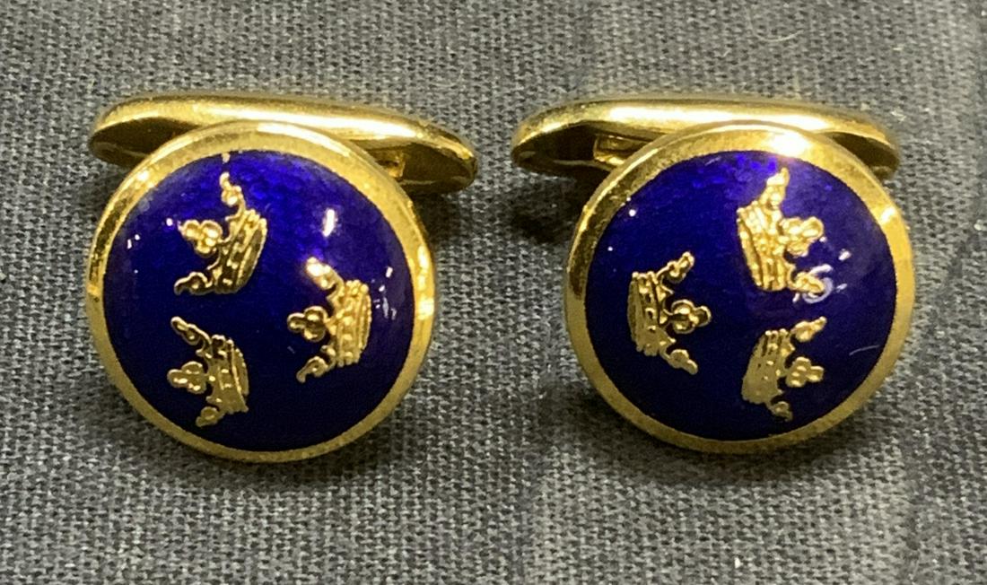 STENSTROMS Blue 3 Crown Cuff Links with Box (1 of 6)