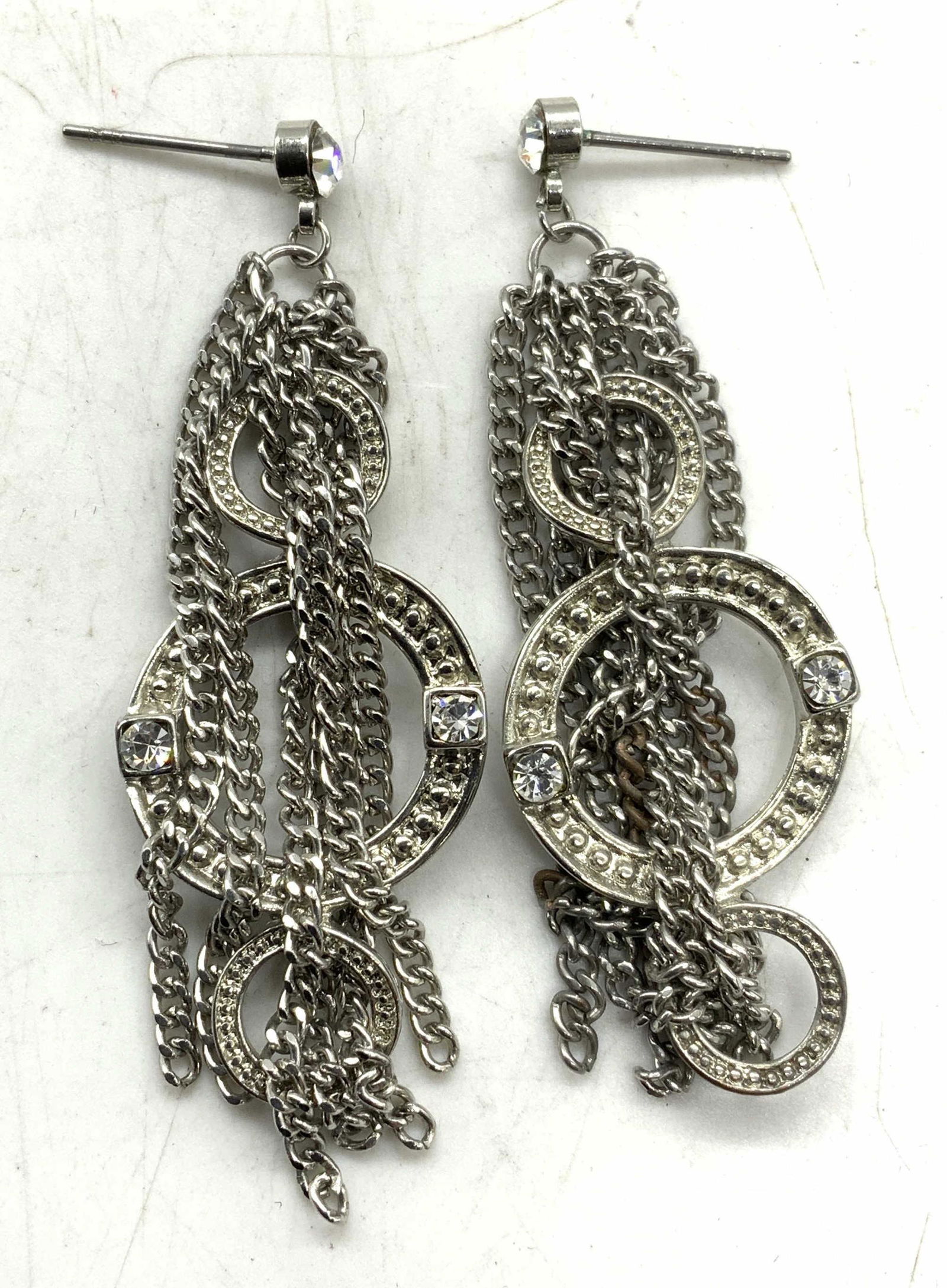 Silver Tone Open Circle & Chain Dangle Earrings (1 of 6)