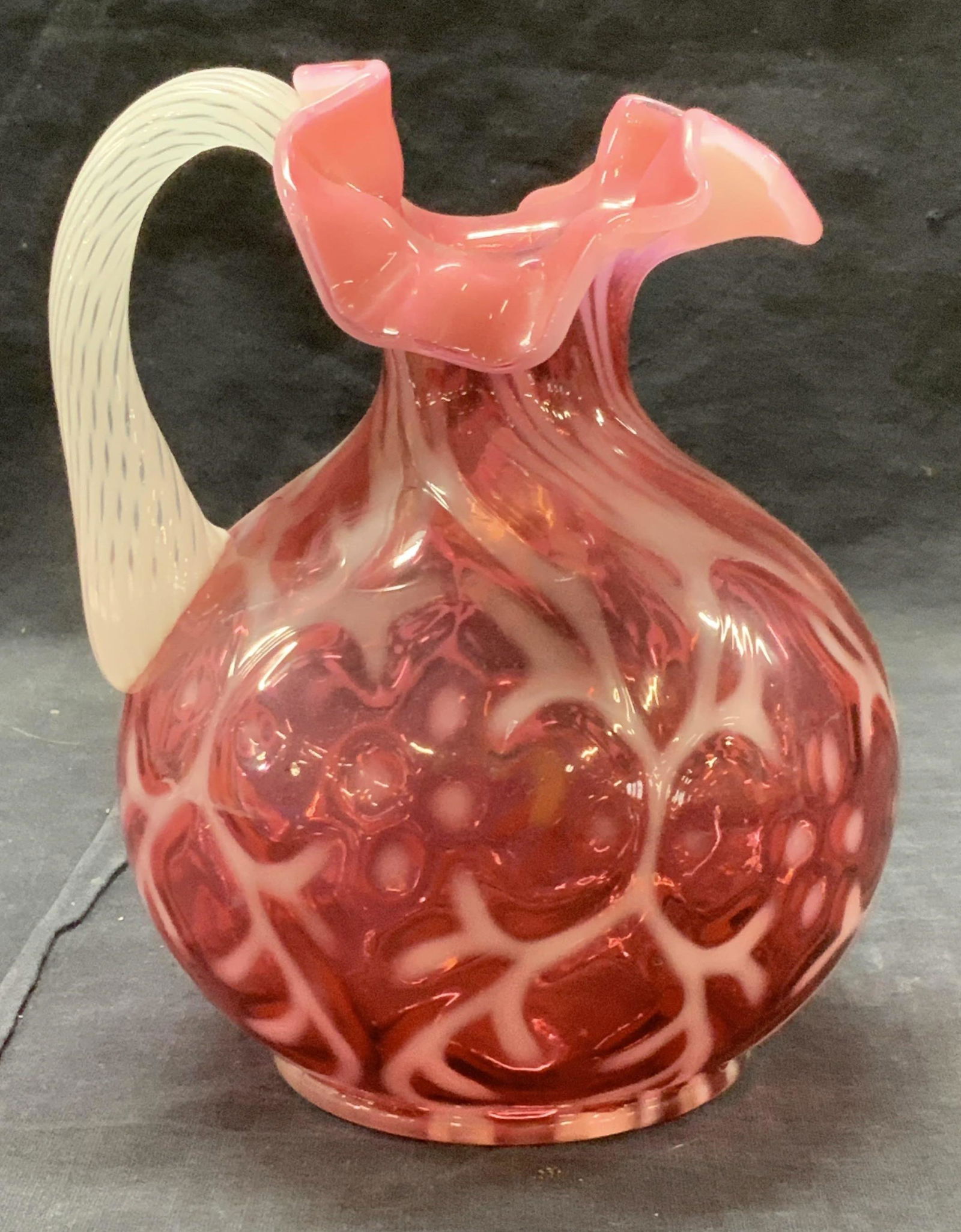 Pink & White Art Glass Furl Rim Vessel, Boston (1 of 6)