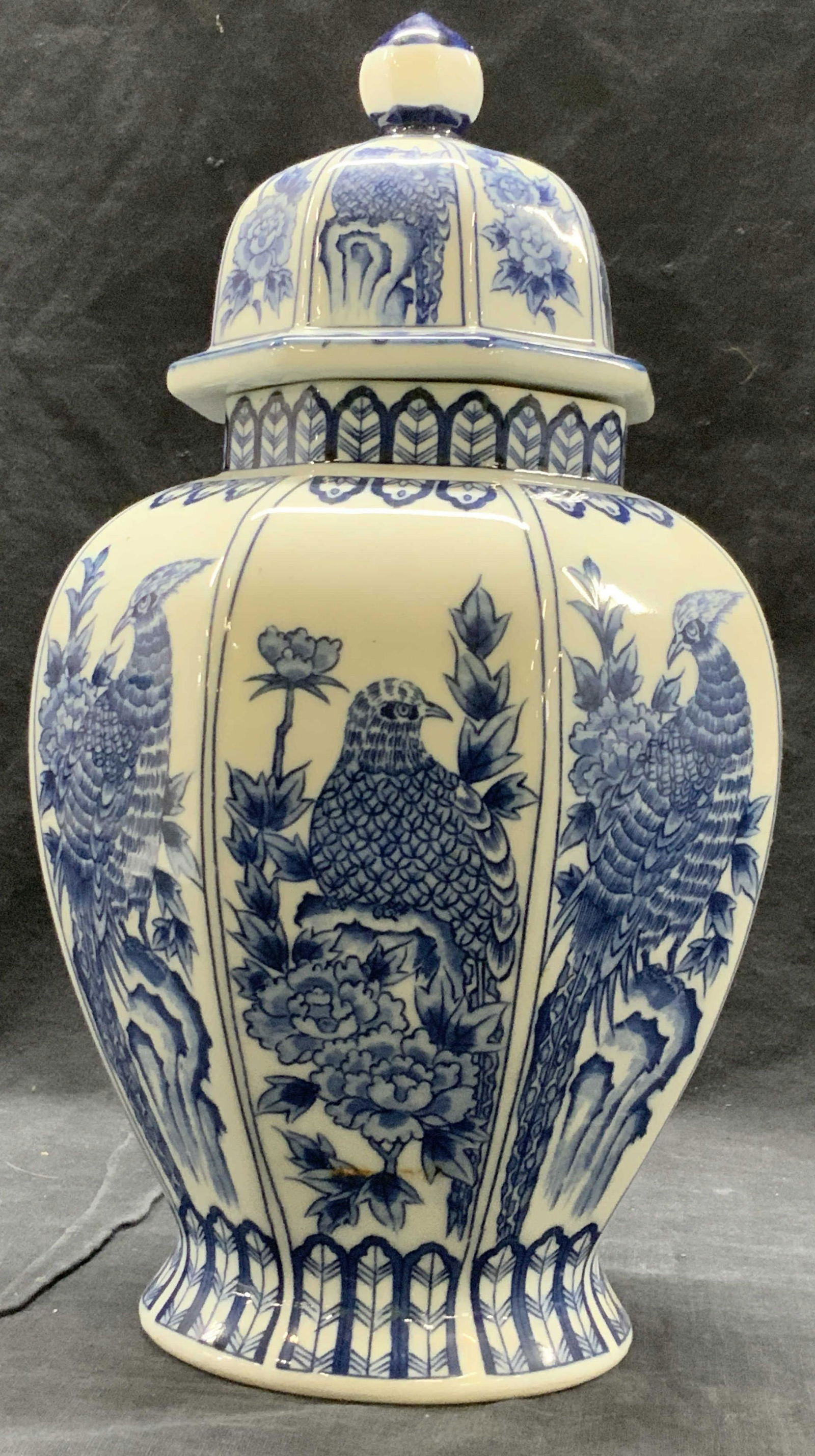 Andrea Sadek Porcelain Blue White Bird Ginger Jar (1 of 8)