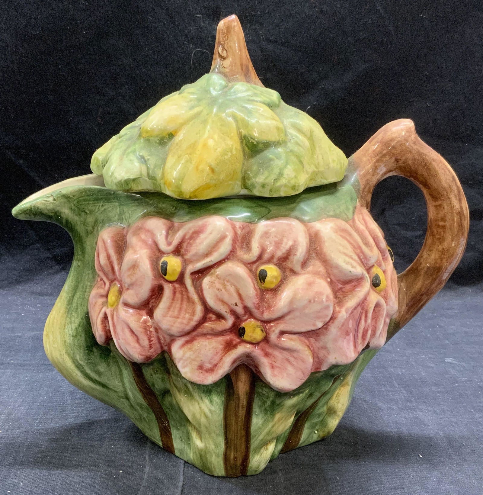 Vintage Ceramic Majolica Floral Teapot (1 of 6)
