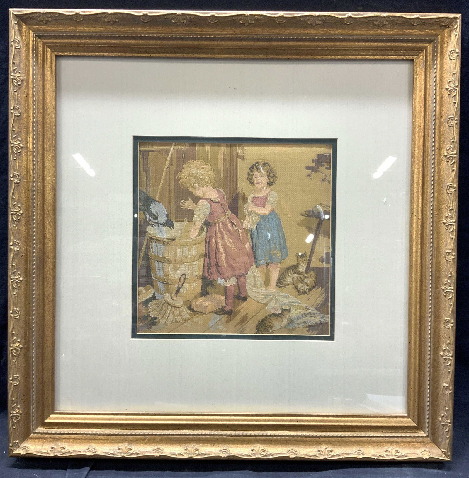 Framed Jacquard Tapestry Girls in Wash Bin (1 of 9)