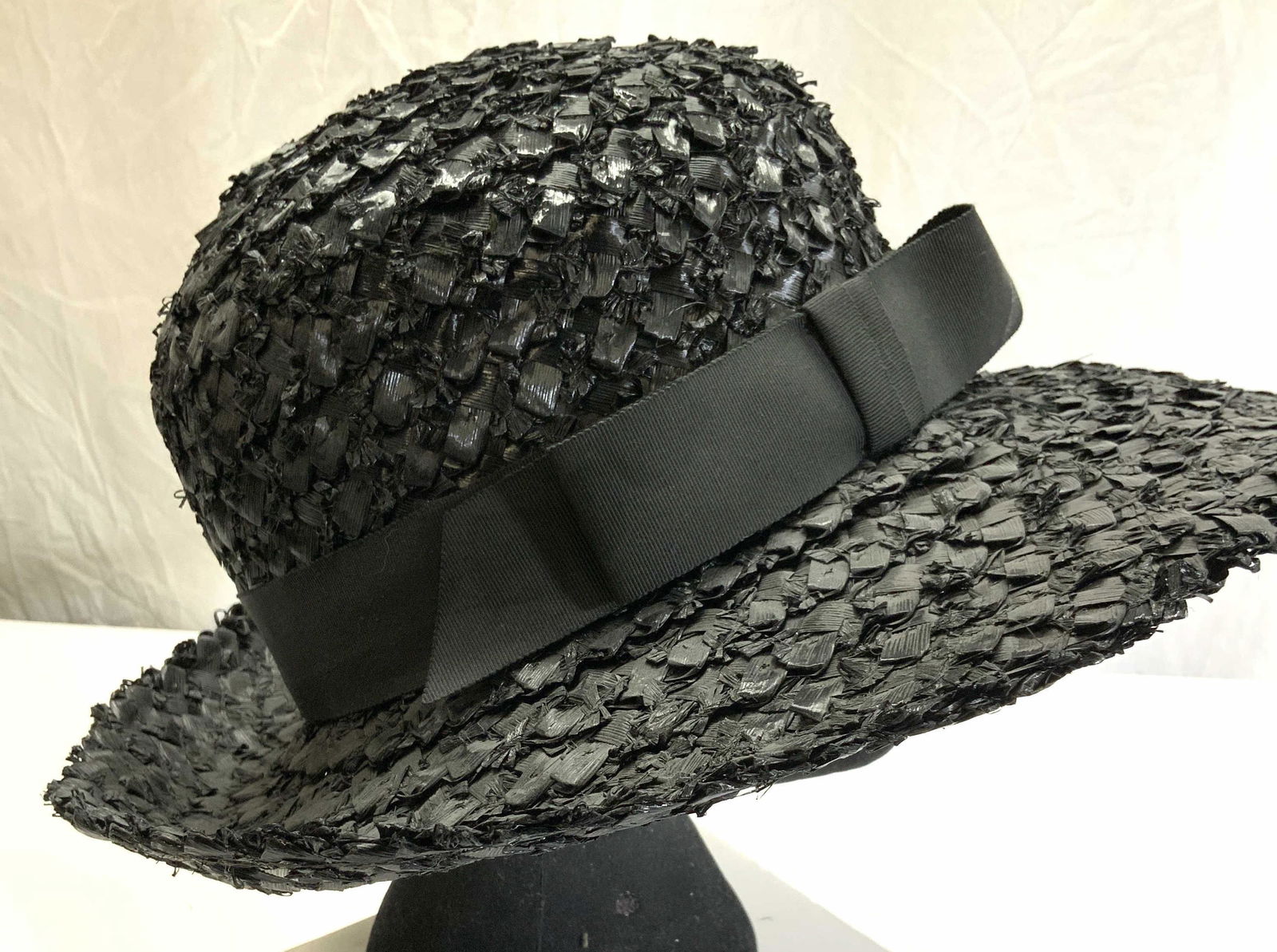 Black Woven Raffia Straw Style Hat (1 of 6)