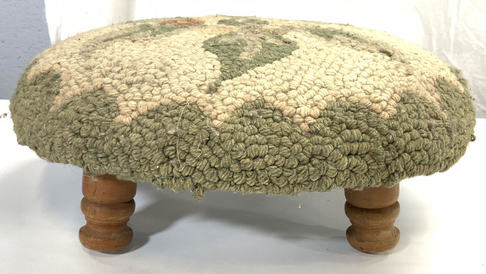 Antique Needlepoint Footstool W Wooden Feet (1 of 6)