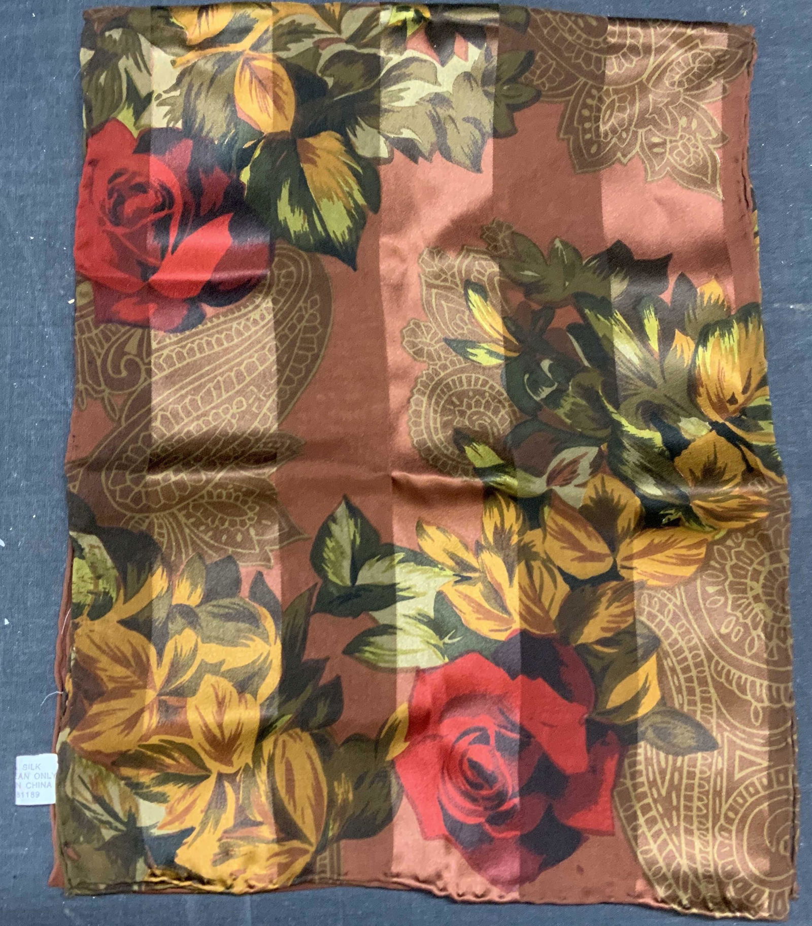 Brown Silk Paisley Floral Scarf (1 of 7)
