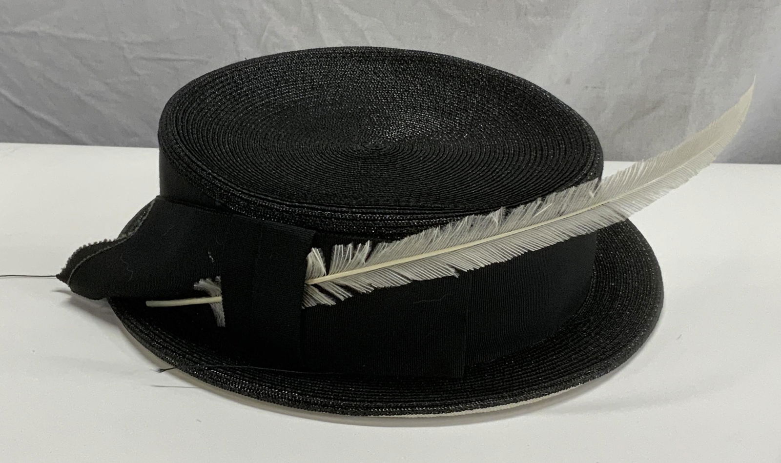 Vintage Black Woven Hat with Feather (1 of 7)