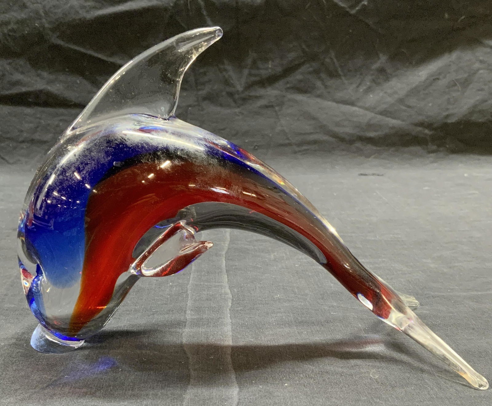 MURANO Style Blue/Red Art Glass Dolphin Figurine (1 of 6)