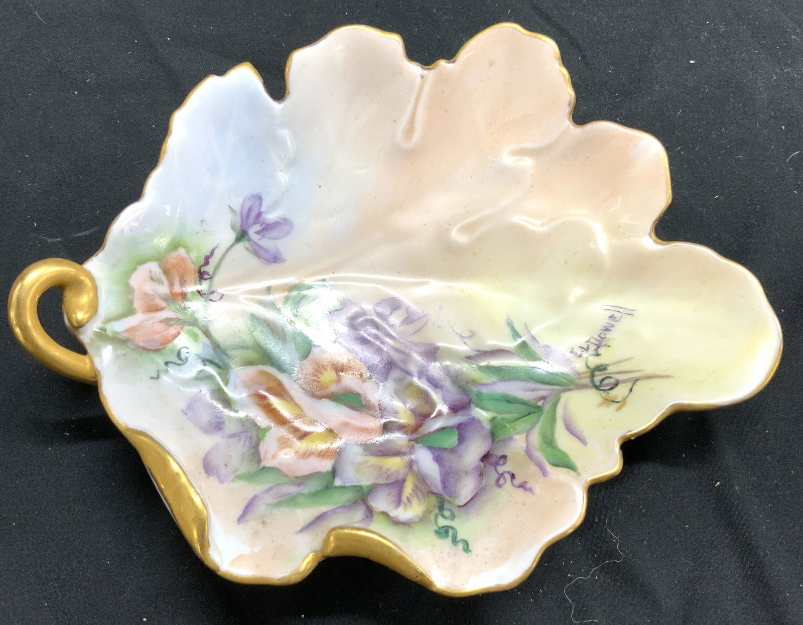 EL DOWELL Signed Hand Painted Porcelain Leaf Plate (1 of 7)