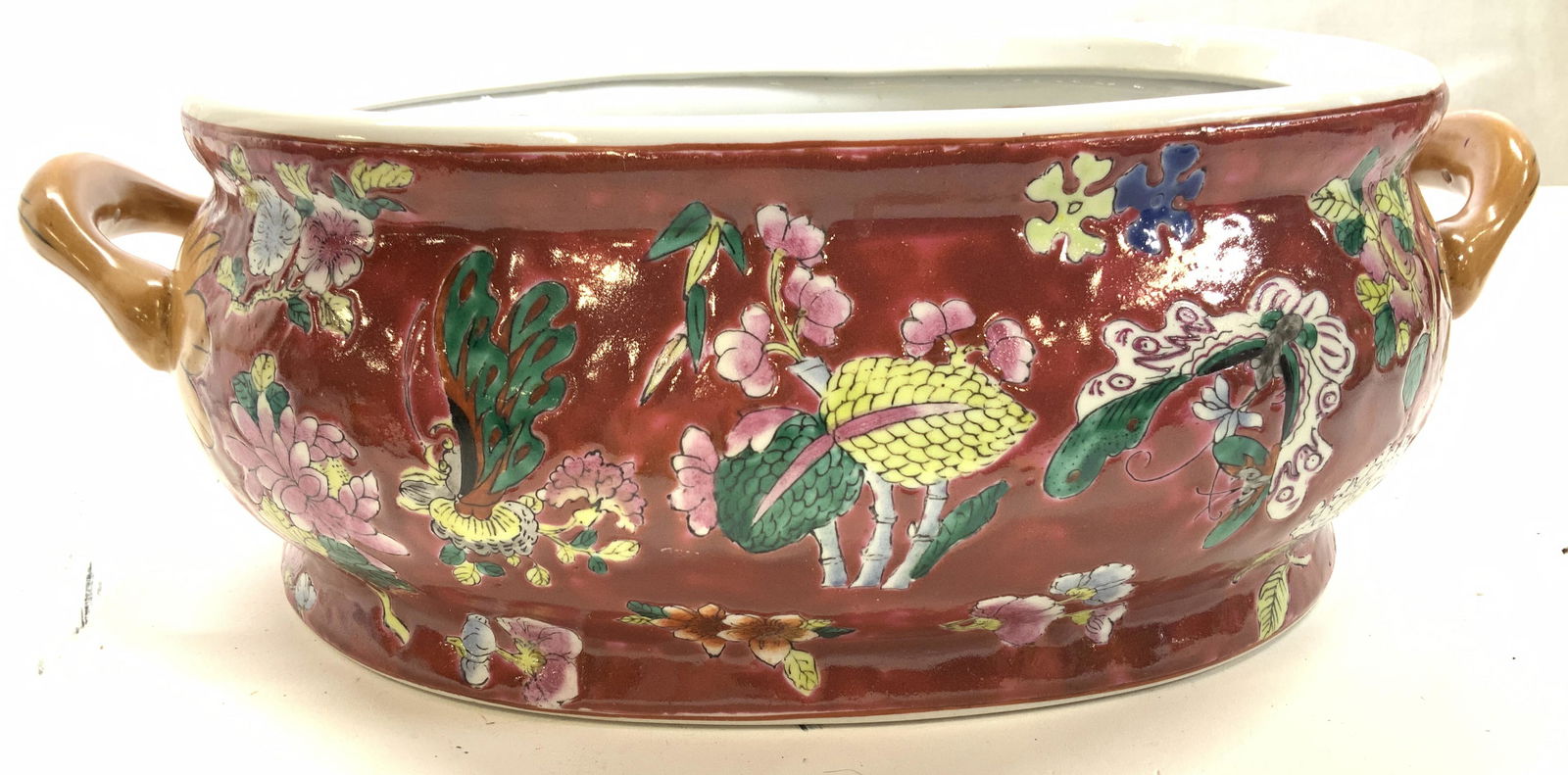 Signed Asian Porcelain Planter w Handles (1 of 6)