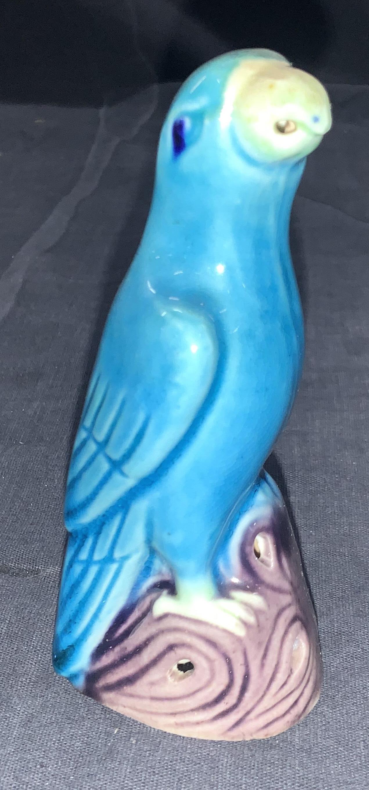 Blue Glazed Ceramic Parrot Figure (1 of 6)