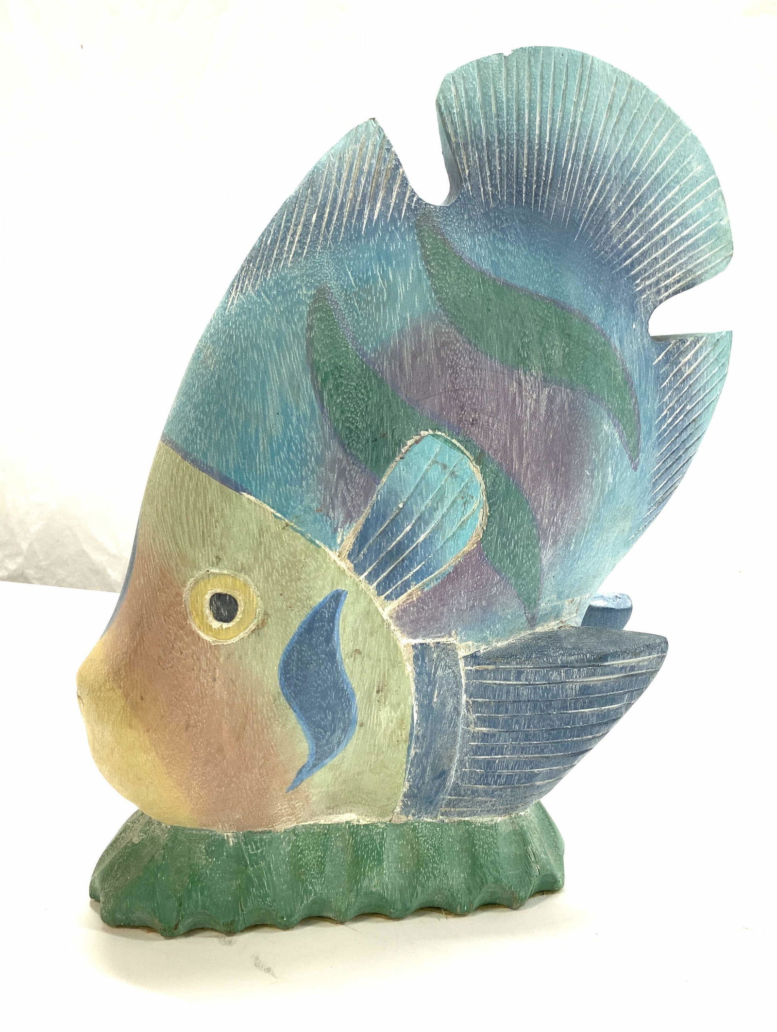 Painted Carved  Wood Fish Sculpture (1 of 7)