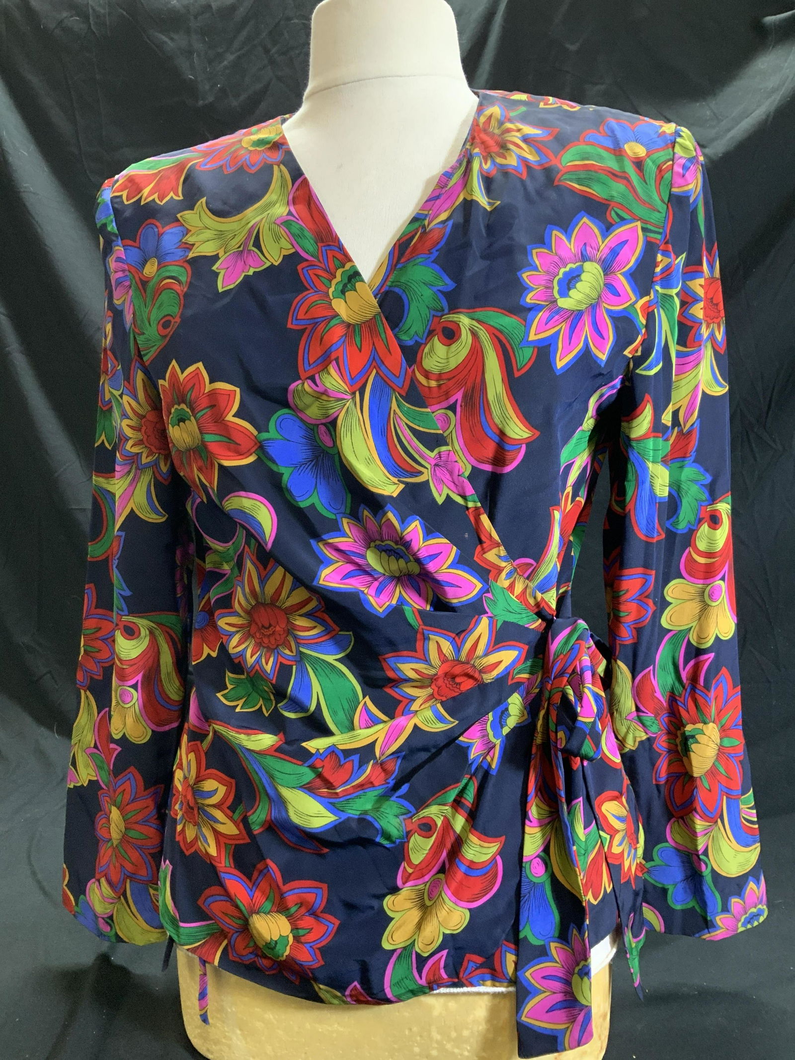 Liz Claiborne Asian Floral Wrap Blouse (1 of 7)