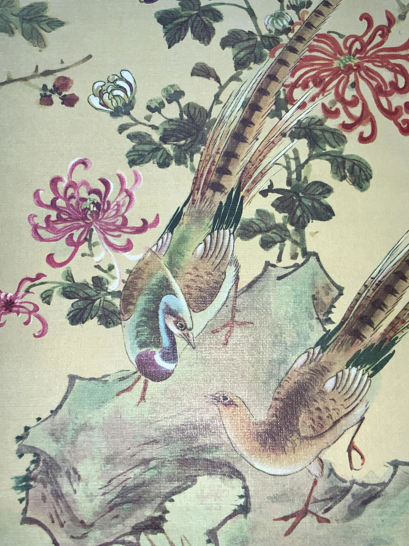 Asian Wall Scroll Style Litho W Phesants Litho (1 of 6)
