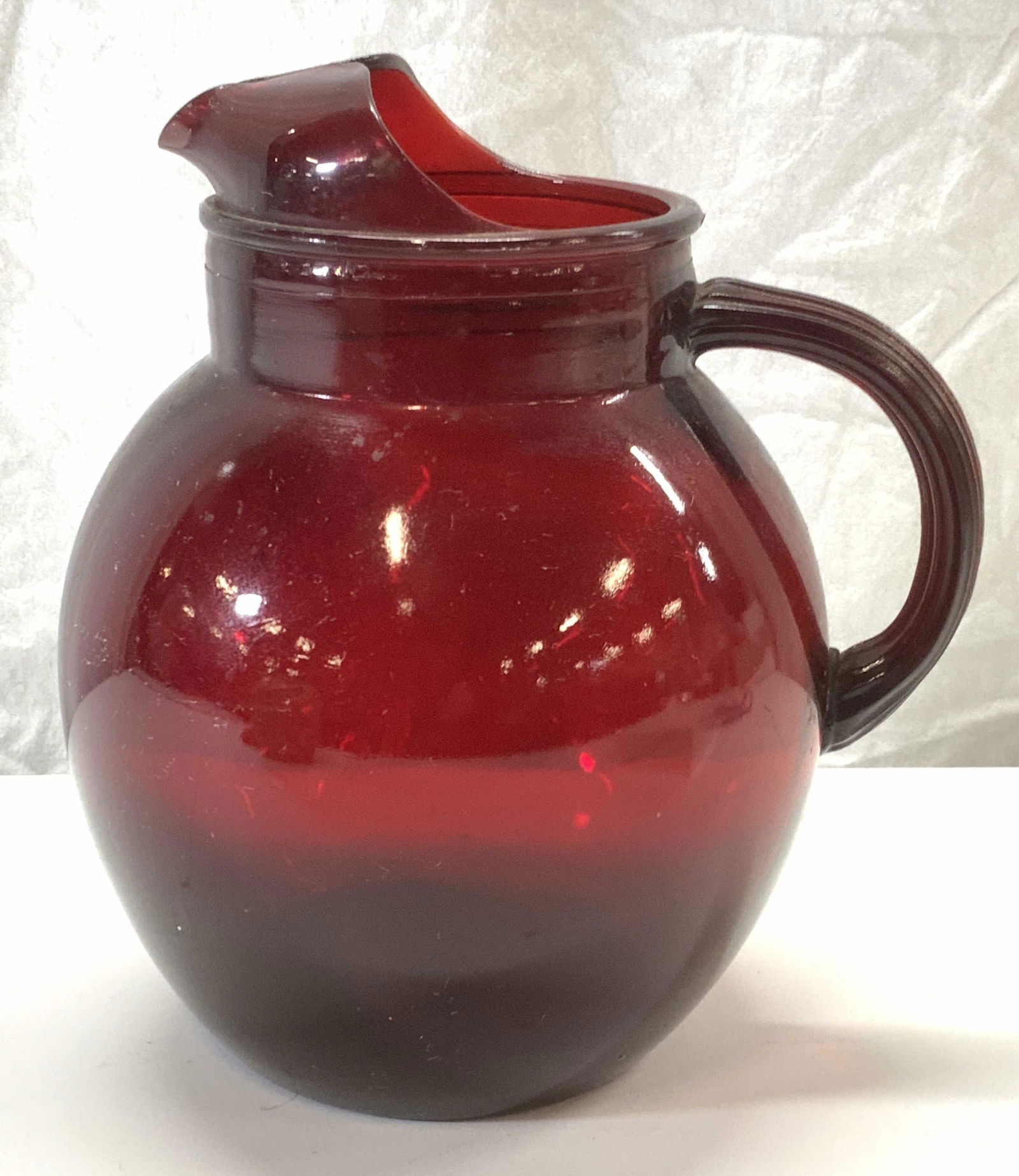 Hand Blown Red Cranberry Art Glass Pitcher (1 of 6)