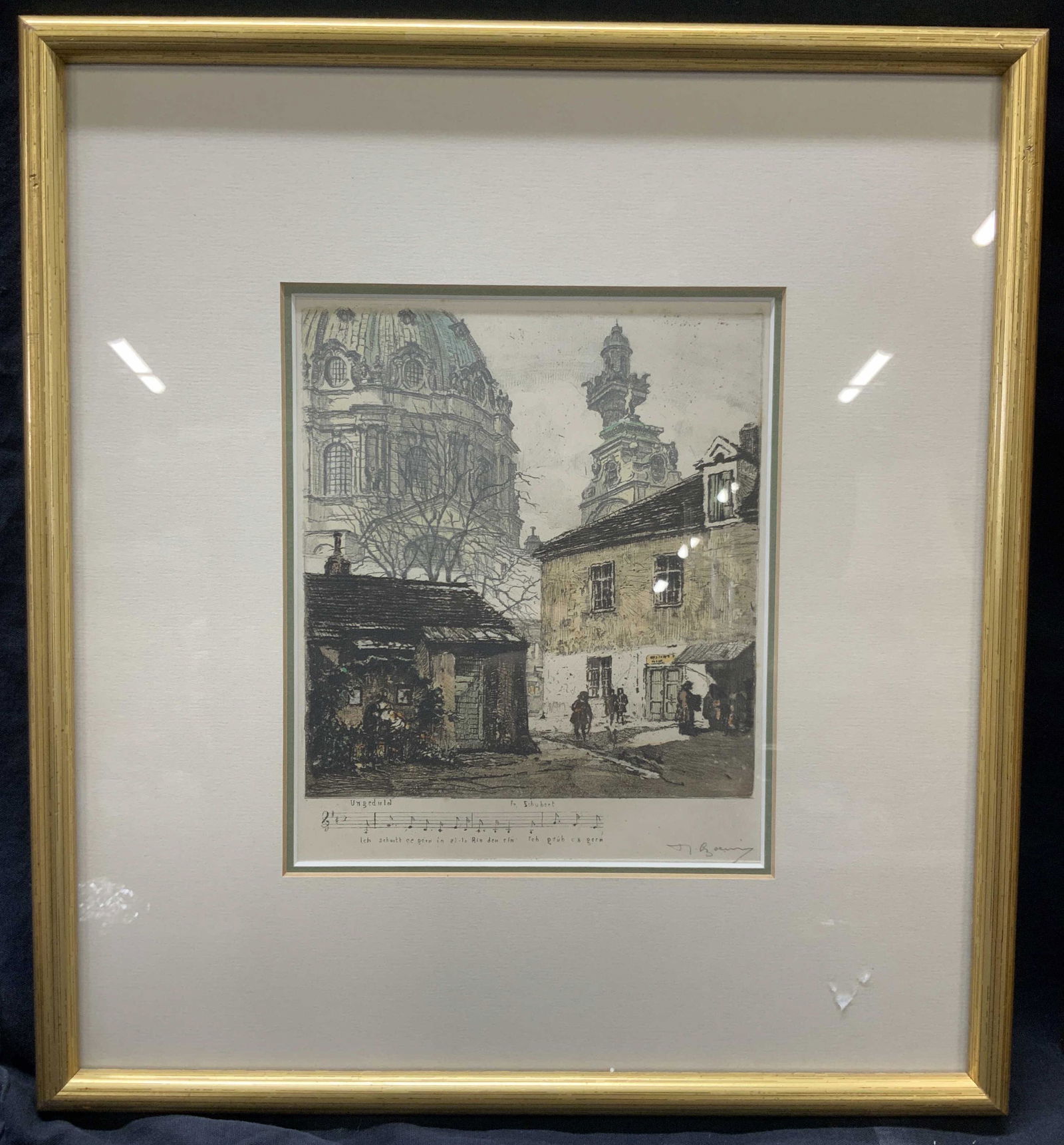 Signed CityScape Etching W Schubert Music (1 of 10)