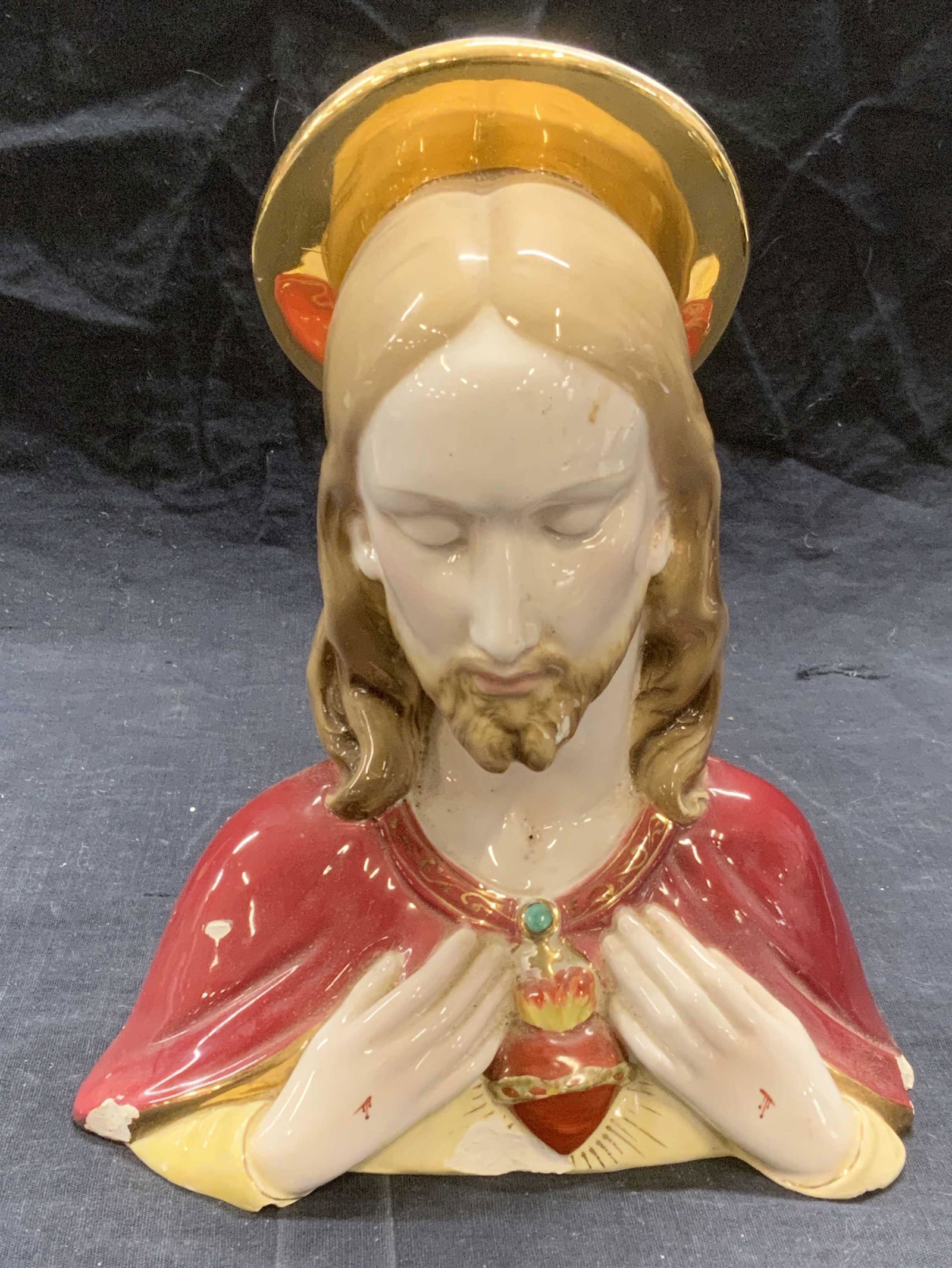 Vintage Gilt Porcelain Bust of Jesus, Italy (1 of 7)
