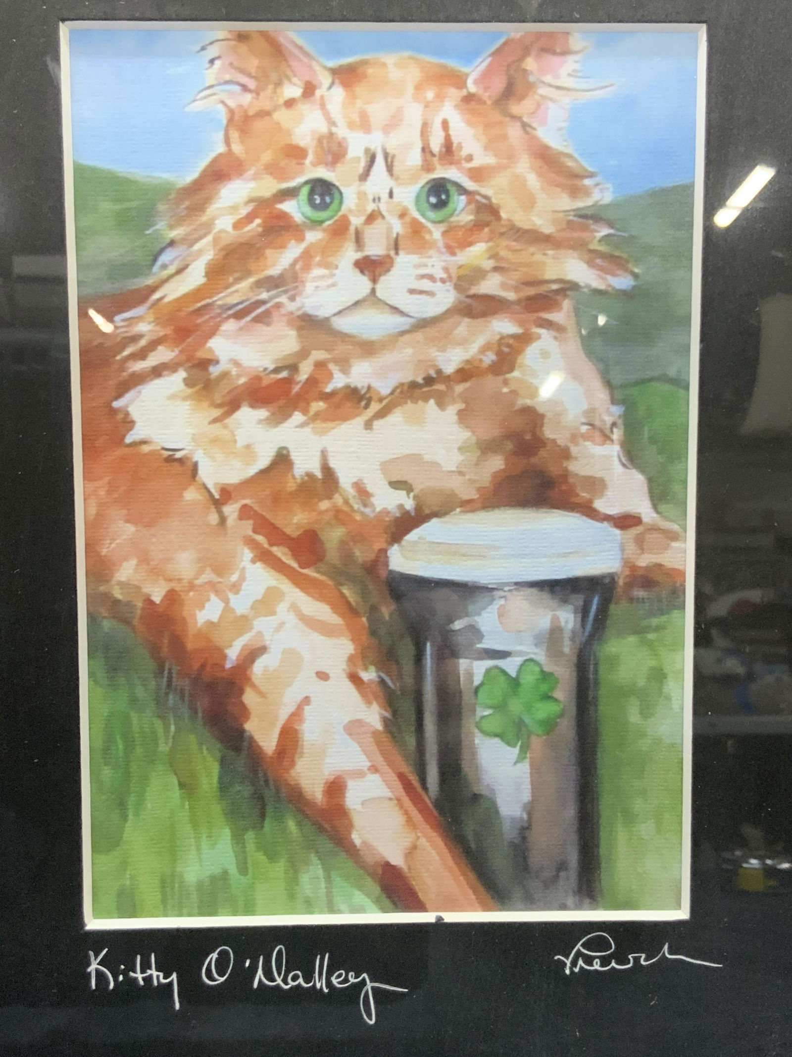 Artist Signed Orange Cat Watercolor Painting (1 of 8)