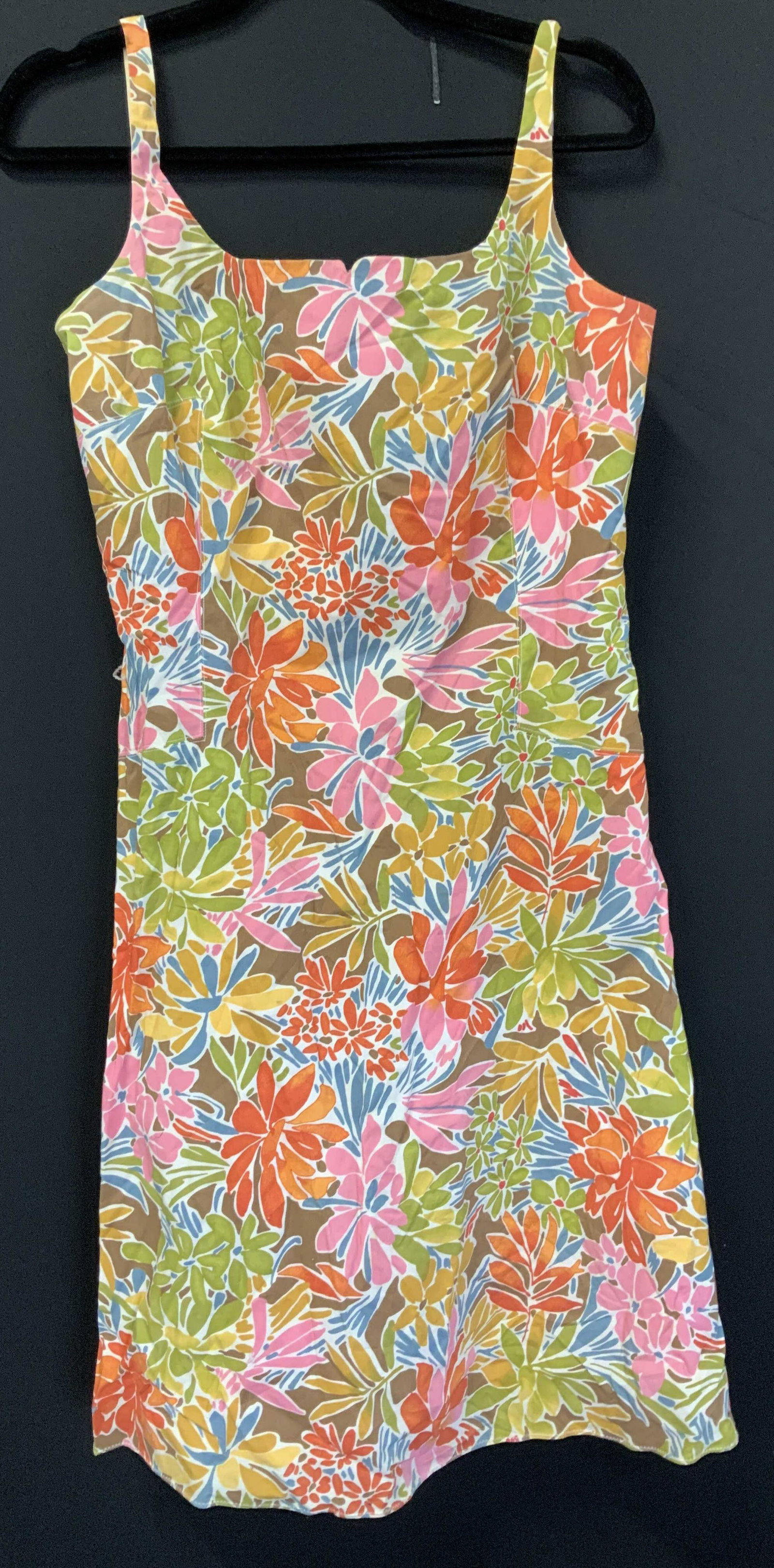 Nine West Cotton Floral Summer Dress: Labeled Nine West Cotton flower dress, adjustable button straps, 38.5 in. Long. Size 12. Interior lining has discoloration due to wear. Needs cleaning. Vintage dress, Vintage wear, designer Nine West,