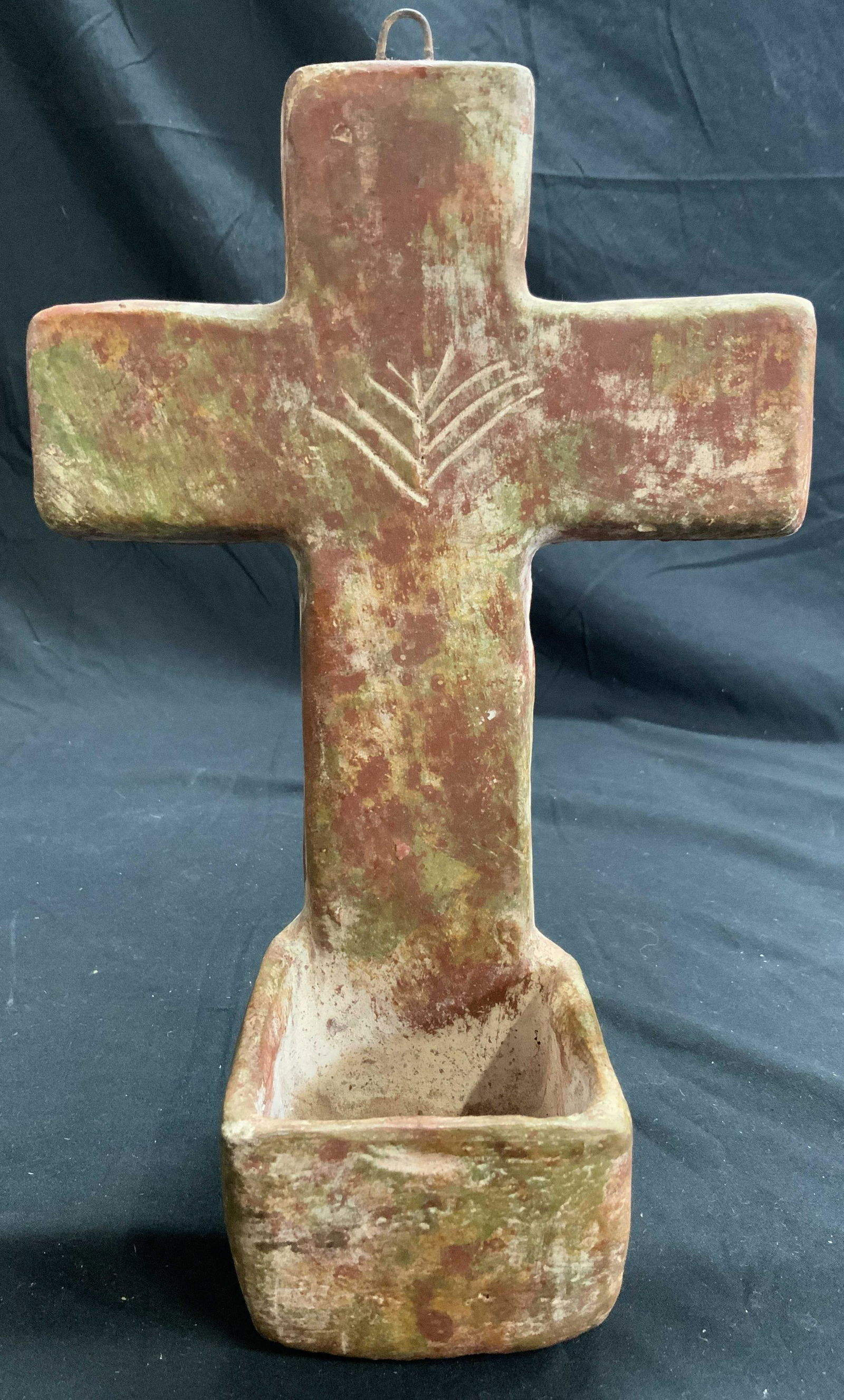 Vintage Mexican Ceramic Crucifix Wall Pocket (1 of 8)