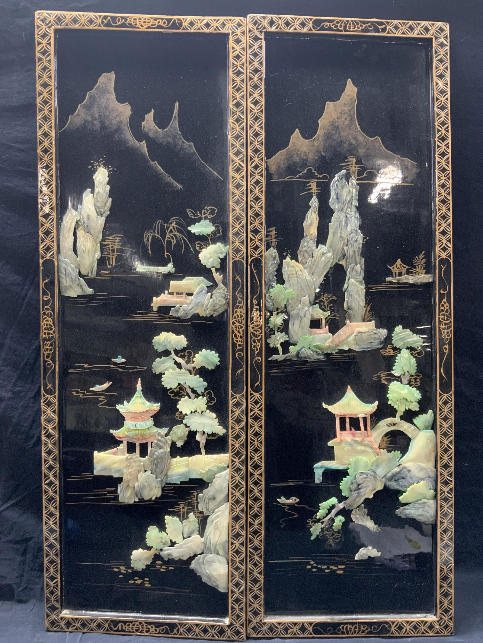 2 Hand Painted & Shell Asian Wall Panels (1 of 9)