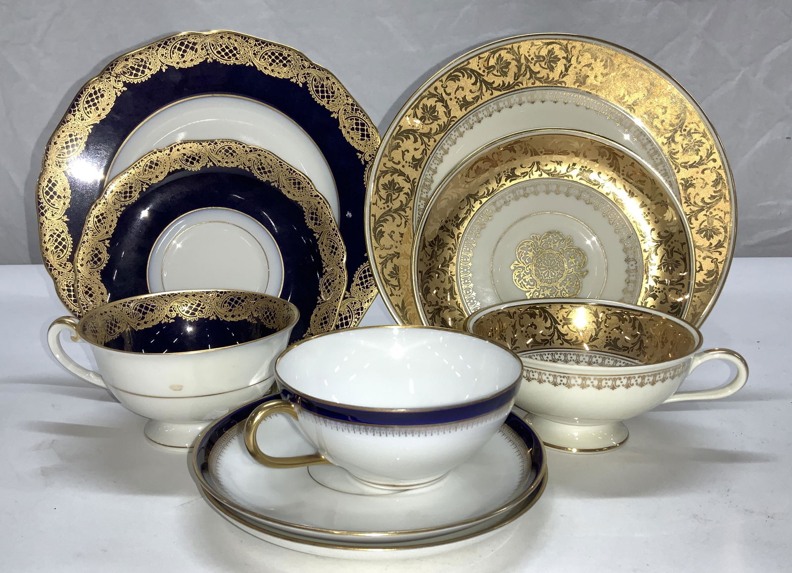 9 pcs, 3 Sets Cobalt & Gilt Chinaware, Germany (1 of 9)