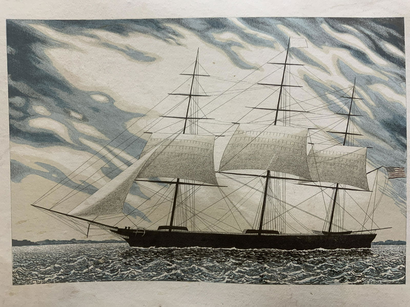 Signed D GROSE Clipper Nightingale Ship Litho (1 of 8)