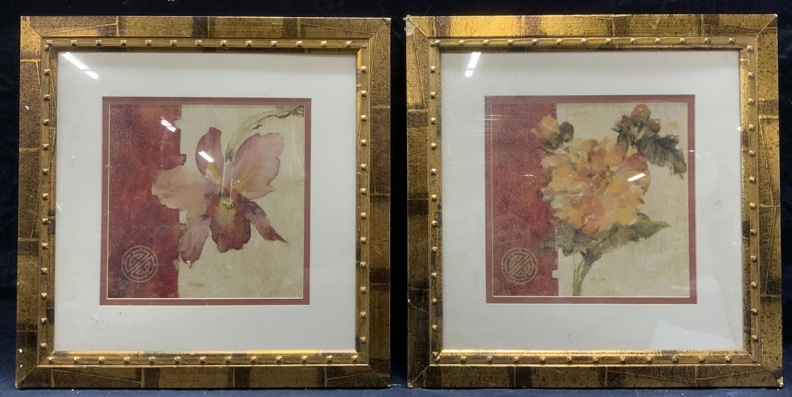 Pair CHERI BLUM Chinoiserie Flower Lithographs (1 of 8)