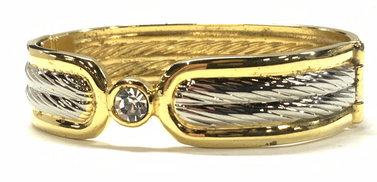 Two Tone Metal Bracelet W Center Crystal (1 of 7)
