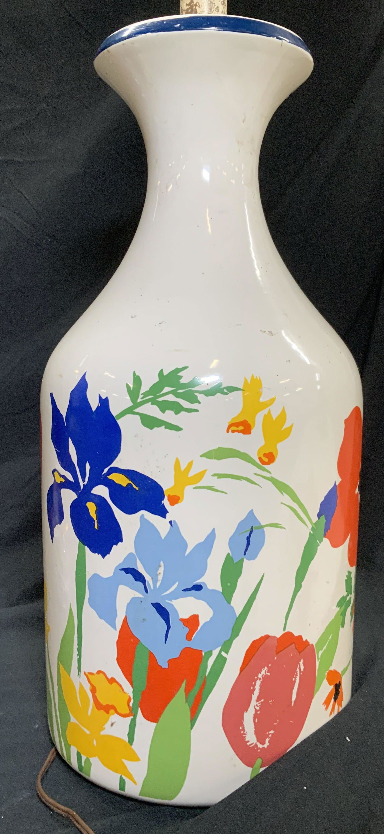 Mid Century XL Ceramic Lamp W Graphic Floral Print (1 of 6)