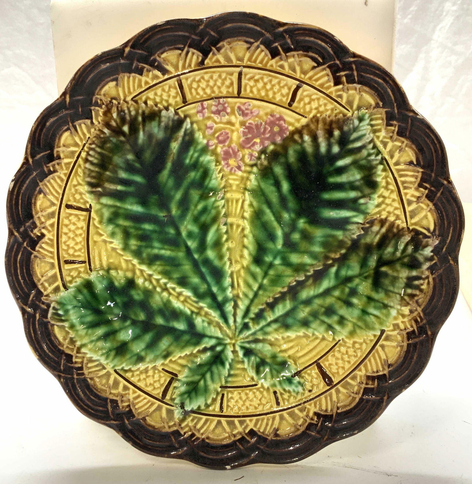 Leaf Majolica Signed Ceramic Plate (1 of 6)