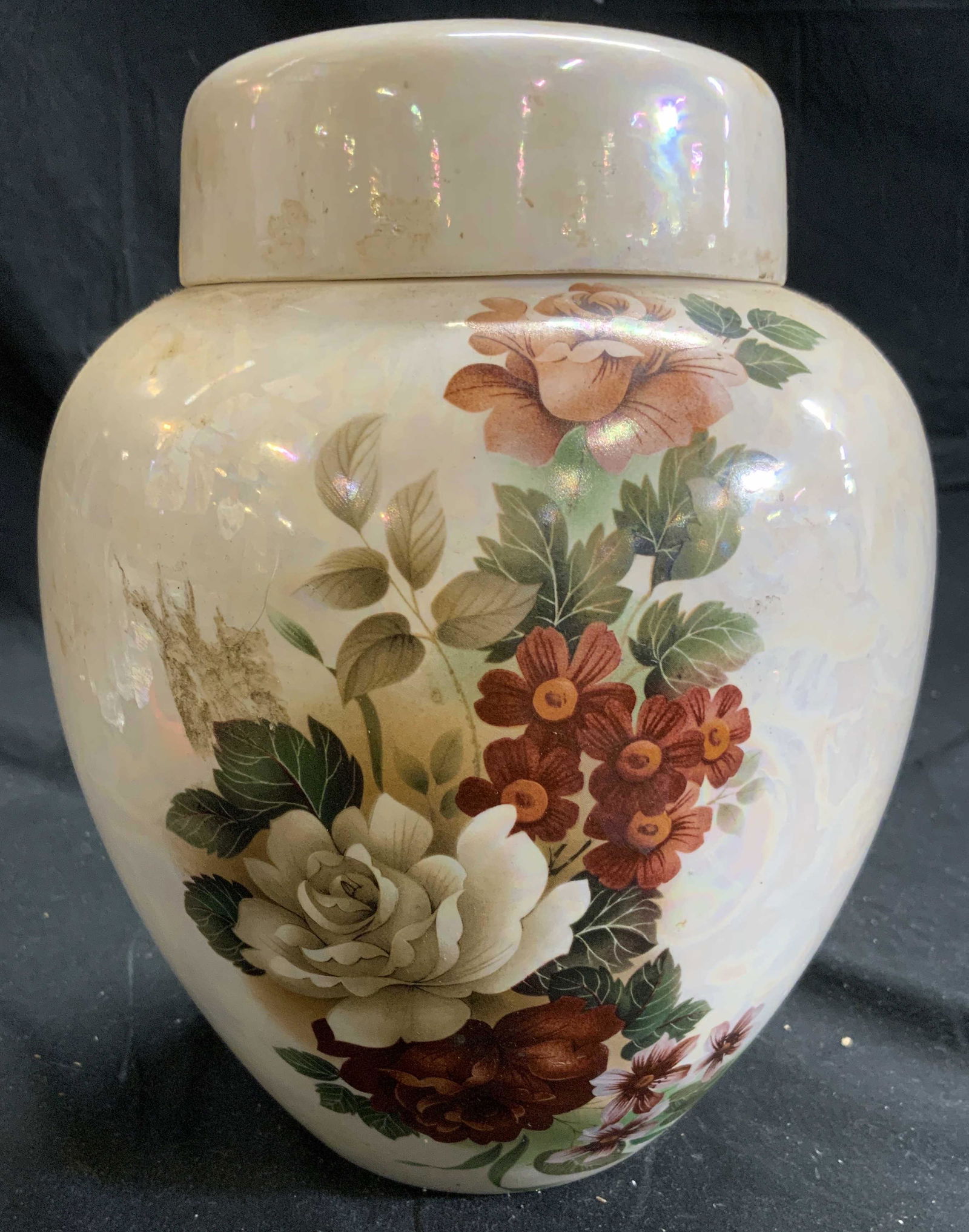 Signed Porcelain Urn Lidded Vessel W Floral Detail (1 of 7)