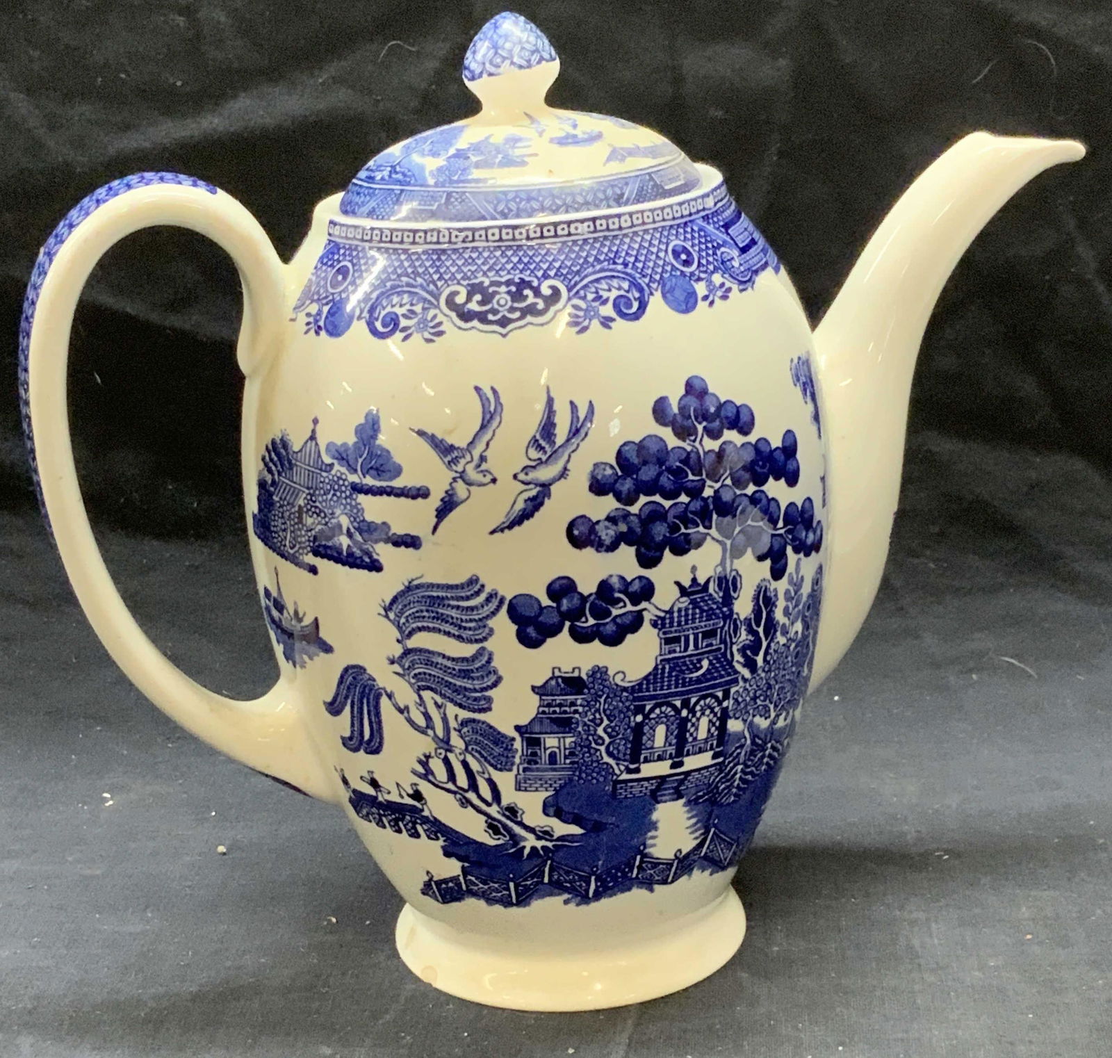 Asian Willow Blue White Porcelain Teapot, England (1 of 6)