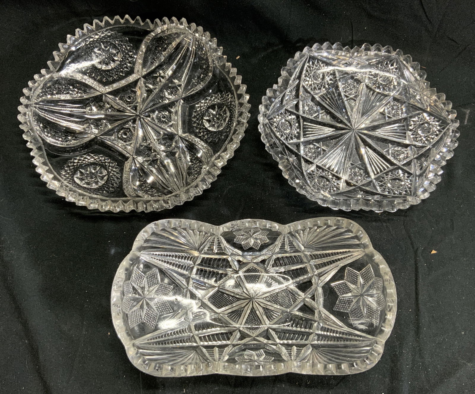 Lot 3 Assorted Cut Crystal Dishes W Toothed Rims (1 of 8)