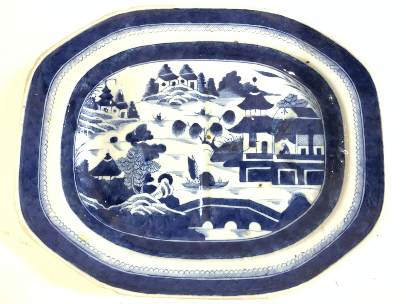 Asian Ironstone Flow Blue and White Canton Platter (1 of 8)