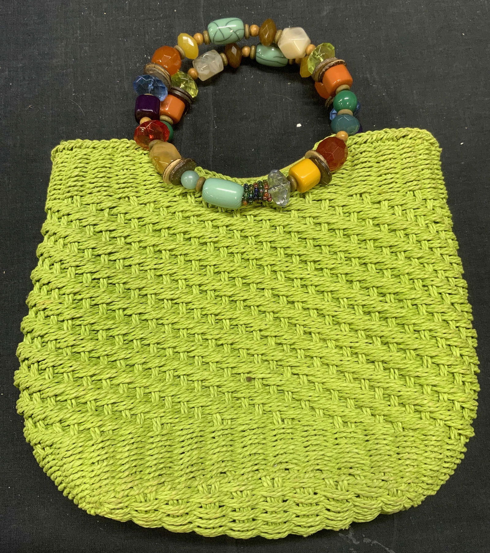 CAPELLI Green Straw Beaded Handle Handbag (1 of 7)