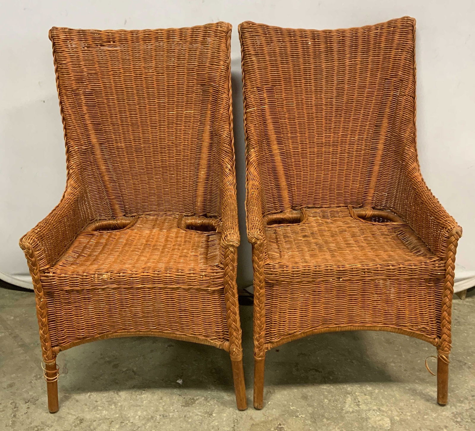 Pair Vintage Brown Rattan Outdoor Chairs (1 of 7)