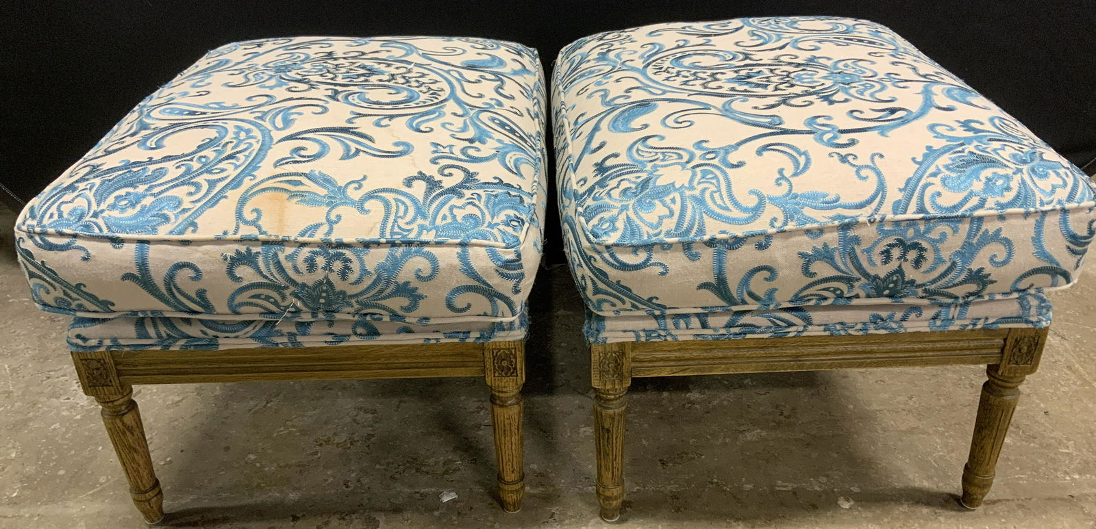 Pair SAFAVIEH Blue Paisley Upholstered Ottomans (1 of 9)