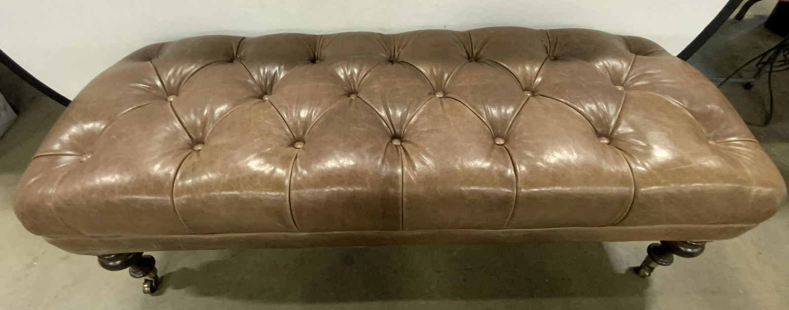 Brown Leather Tufted Bench on Castors (1 of 14)