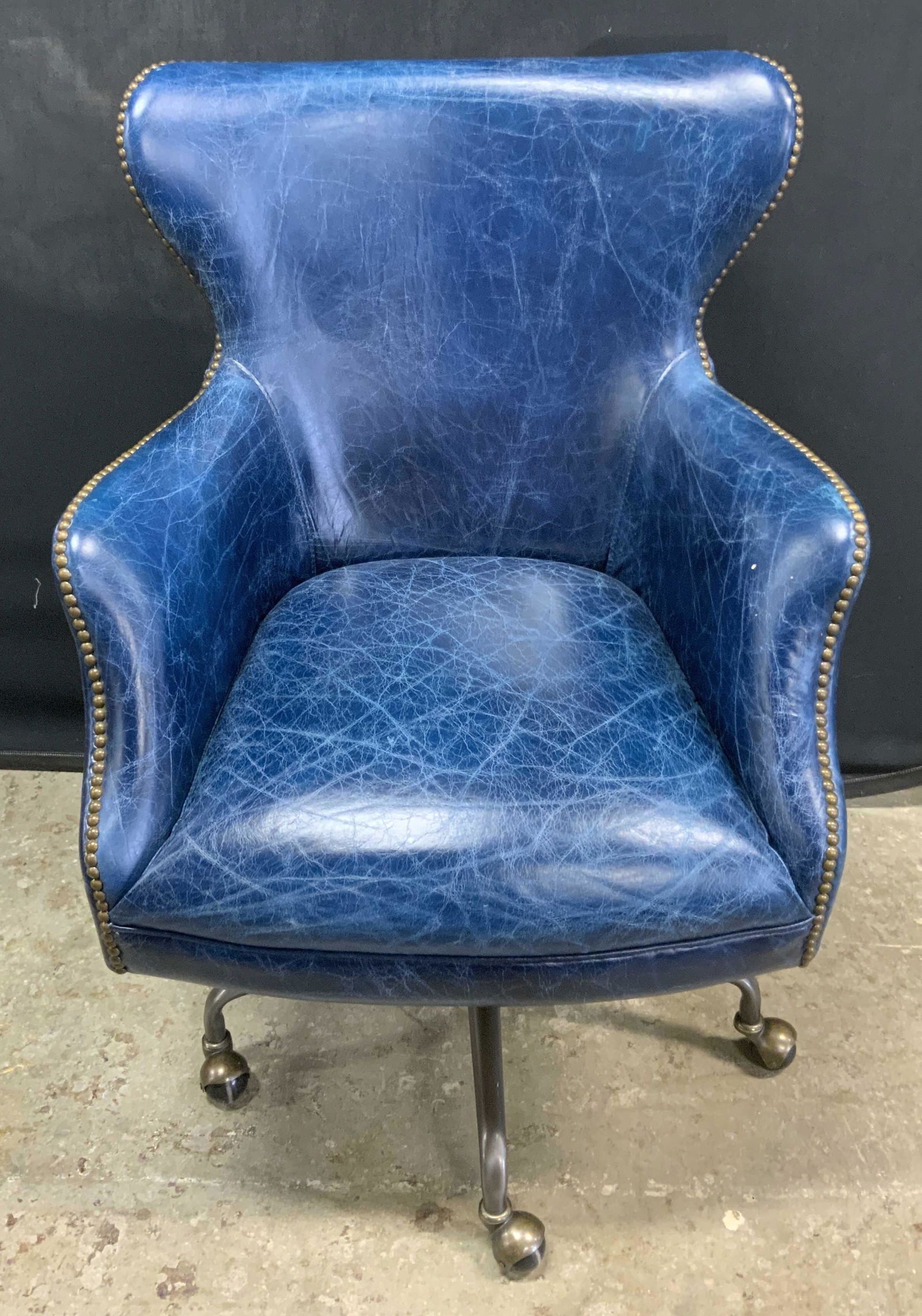 Blue Studded Leather Rolling Desk Chair (1 of 7)