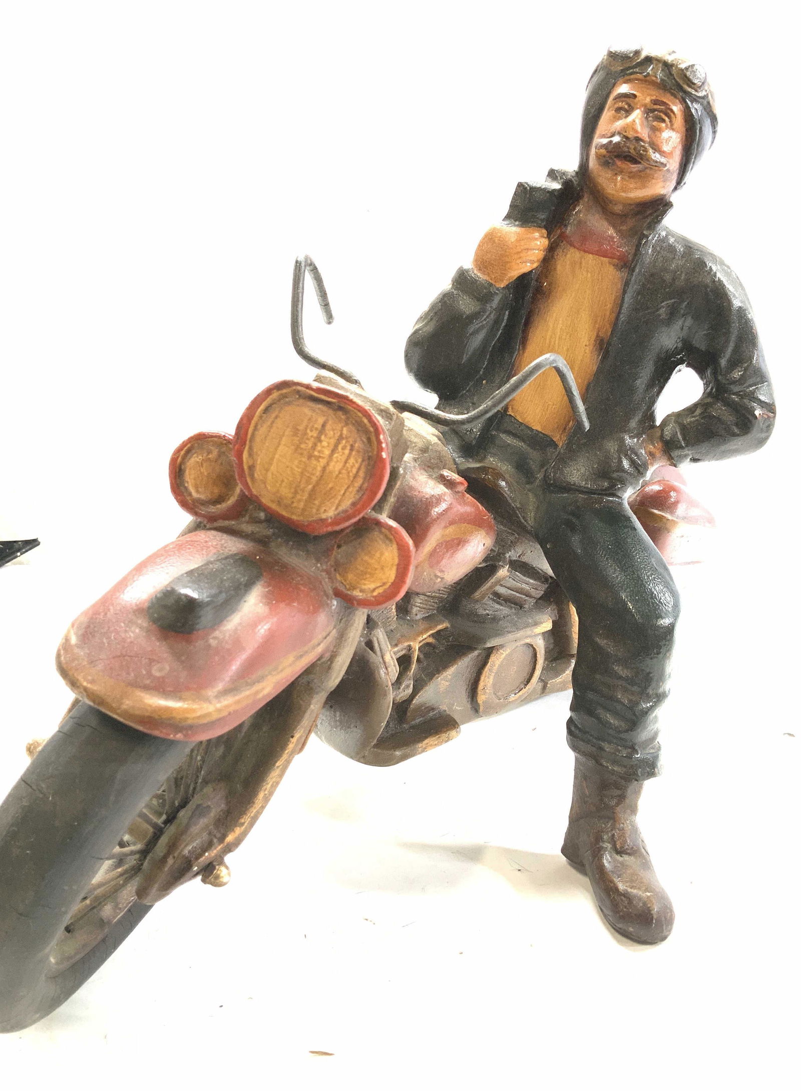 Folk Art Man on Motorcycle Statue XL 20inL (1 of 12)
