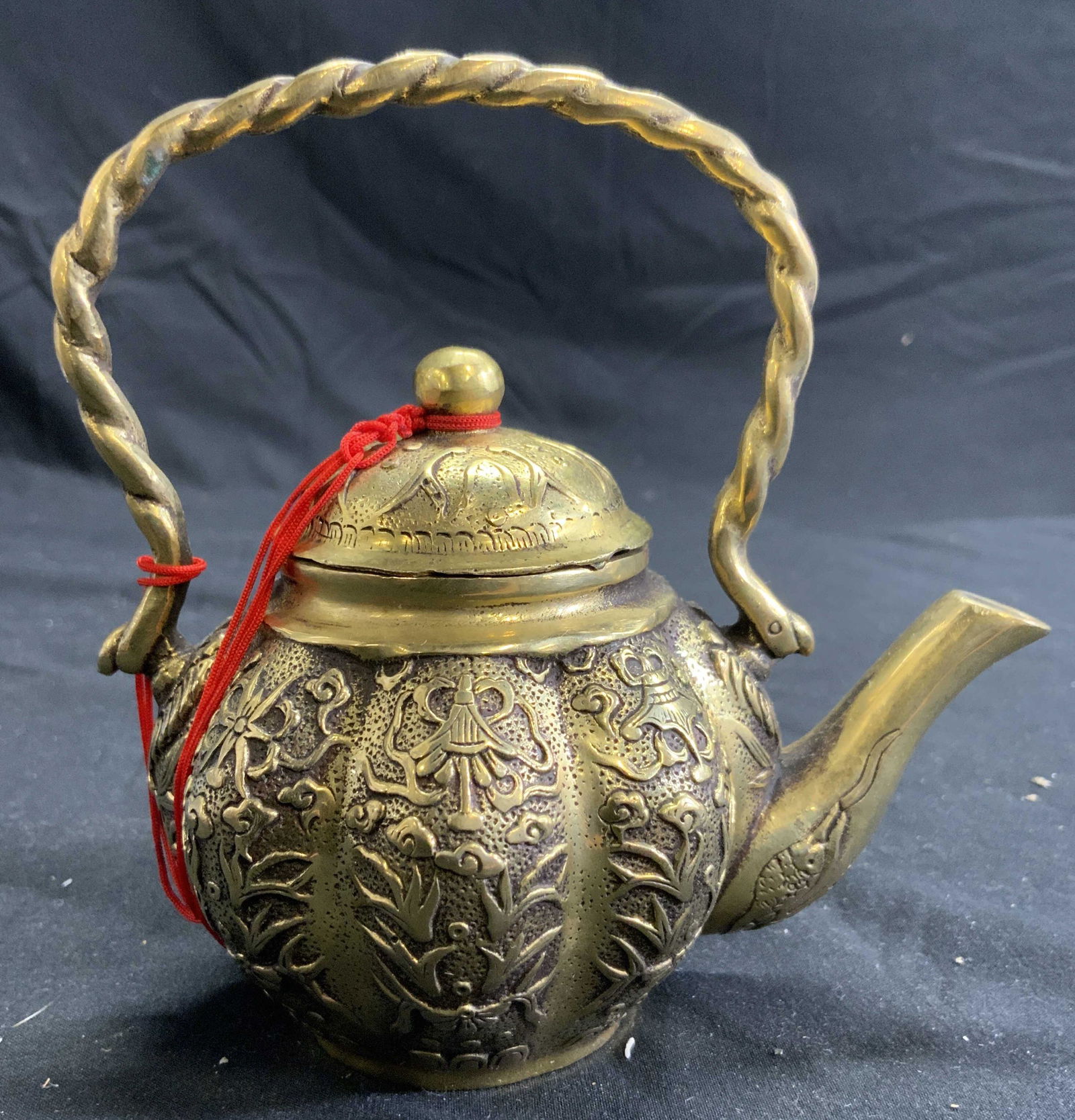 Signed Asian Brass Teapot W Lid (1 of 8)