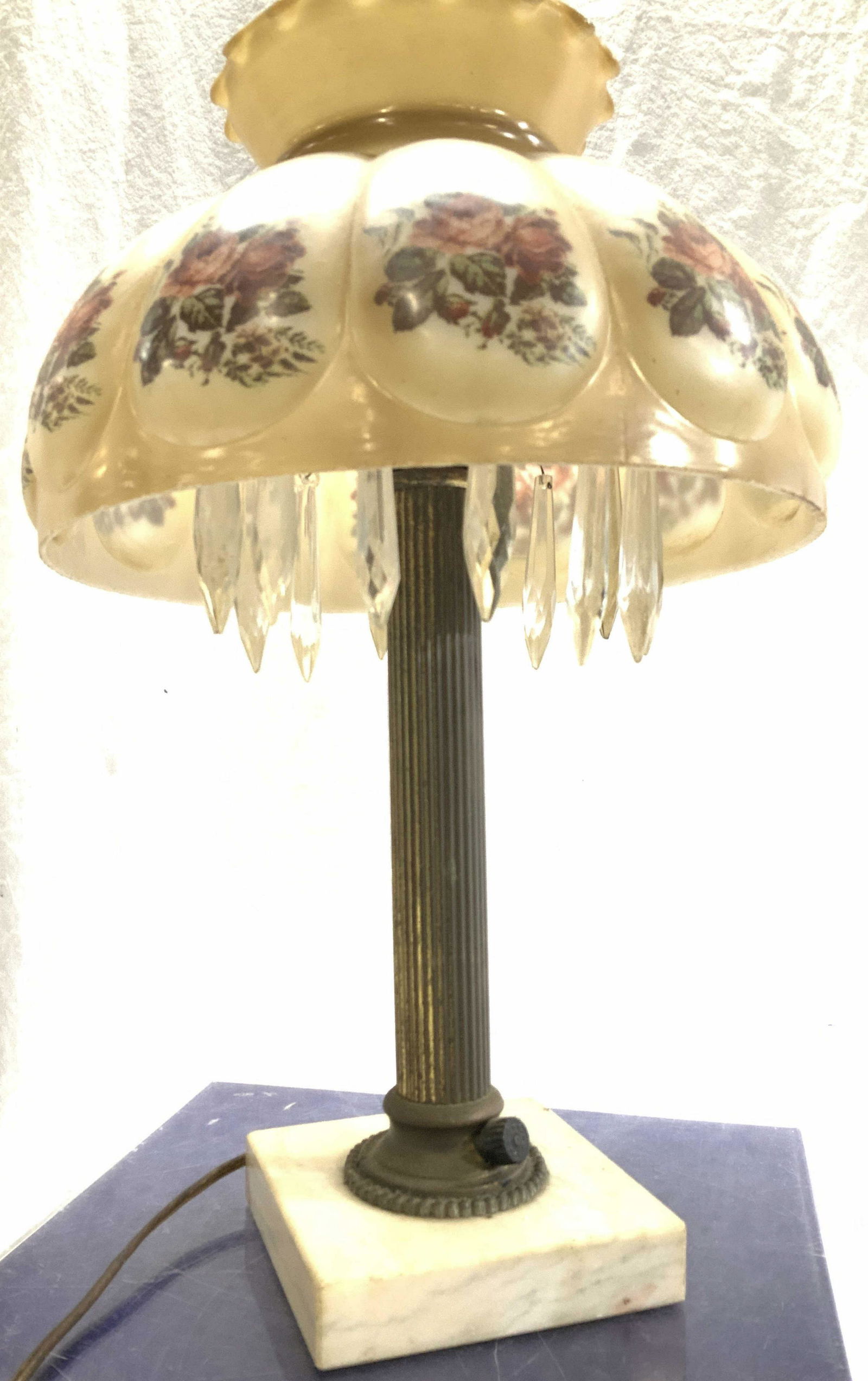Victorian Hurricane Lamp w Prisms and Stone Base (1 of 9)